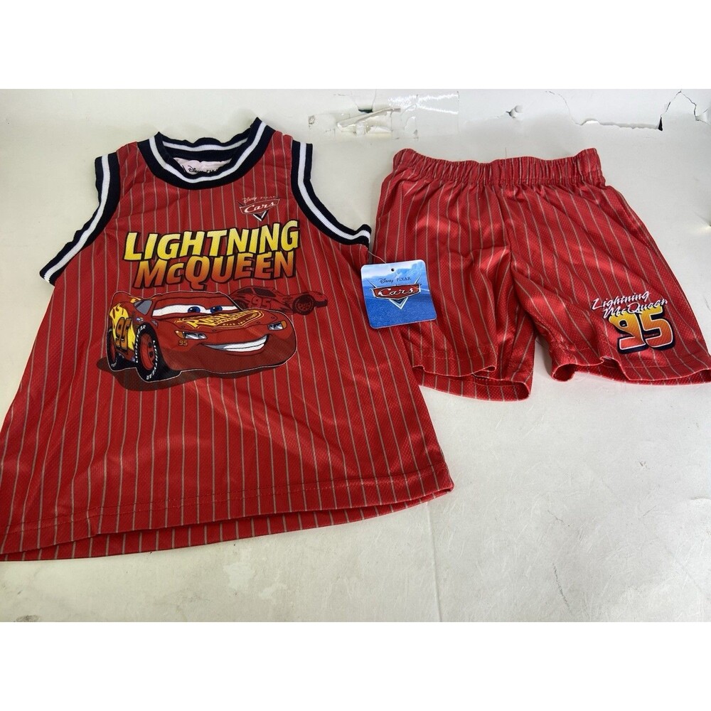 Disney Cars Lightning McQueen 2 Piece Jersey Shirt Shorts Set Outfit Boys Size 4